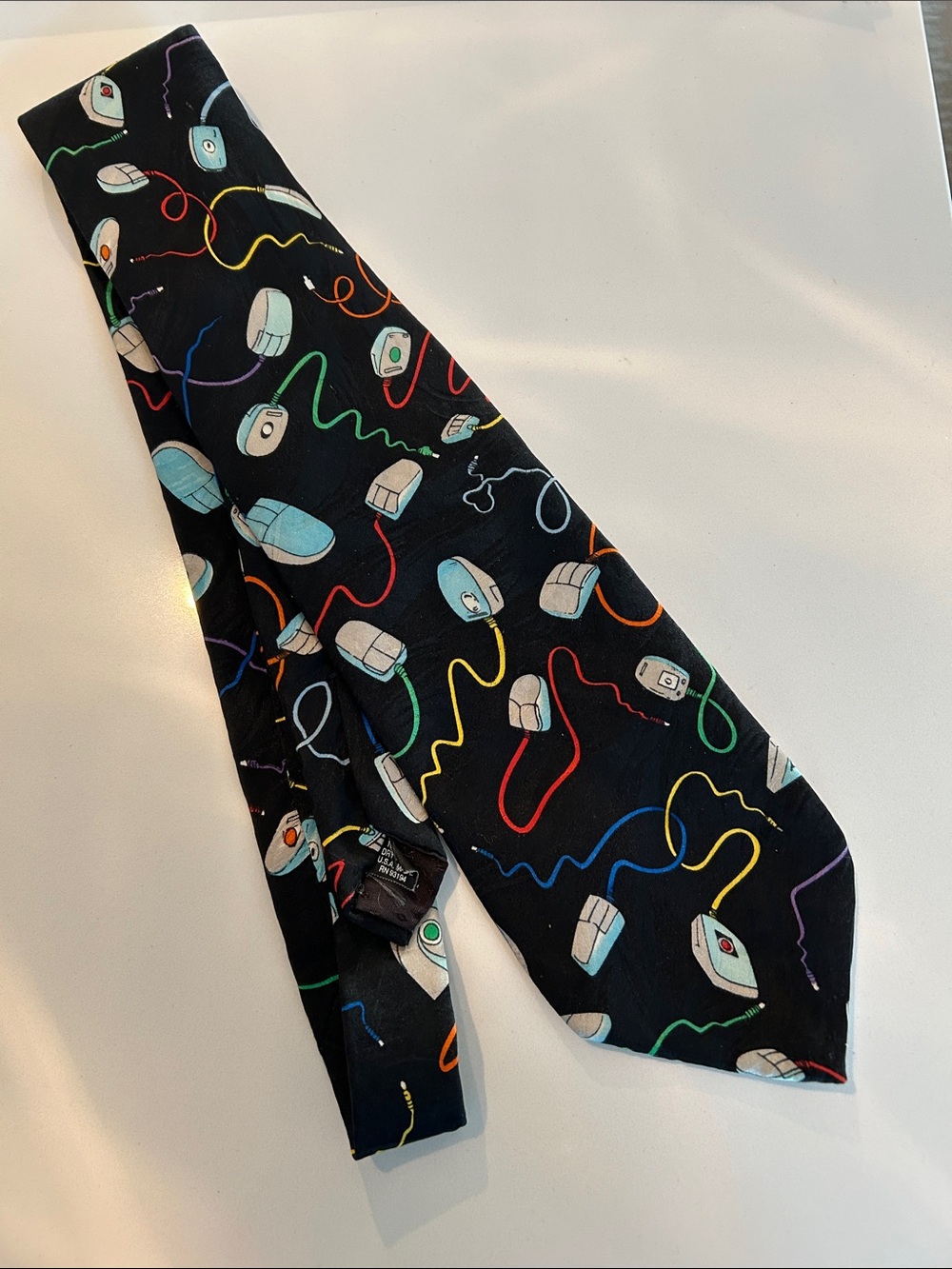 Black Novelty Tie with Computer Mouse Print